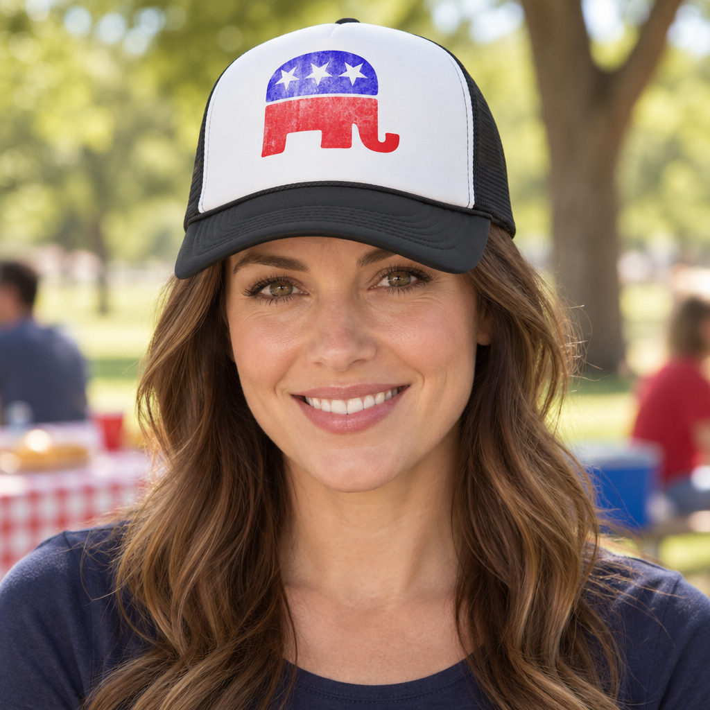 Republican Elephant — Black Trucker Hat — lifestyle alt