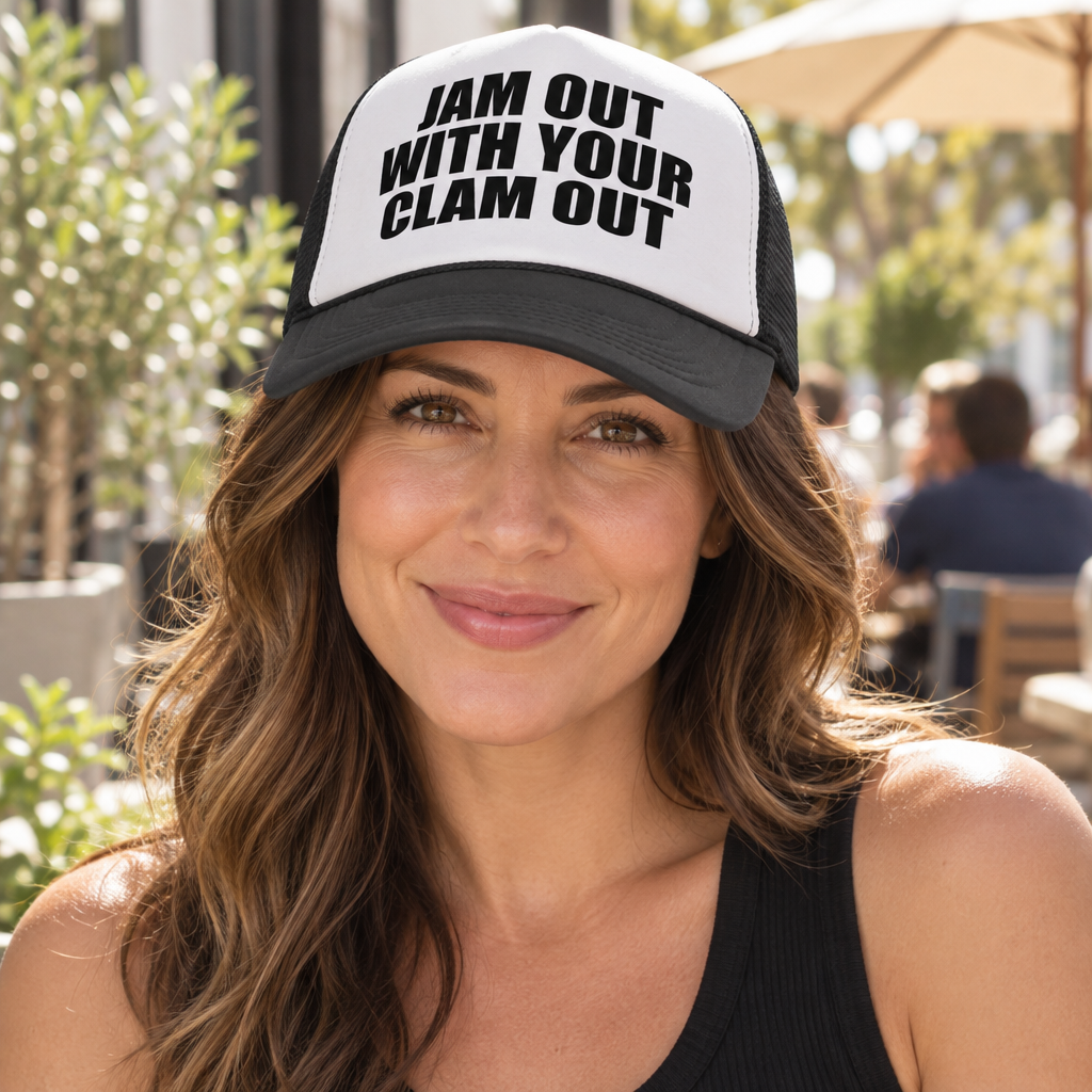 Jam Out with Your Clam Out — Black Trucker Hat — lifestyle alt