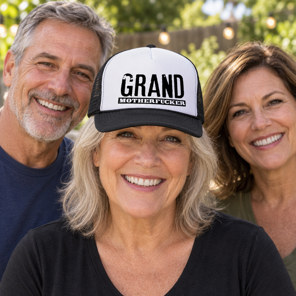 Grand Motherfucker — Black Trucker Hat — lifestyle group