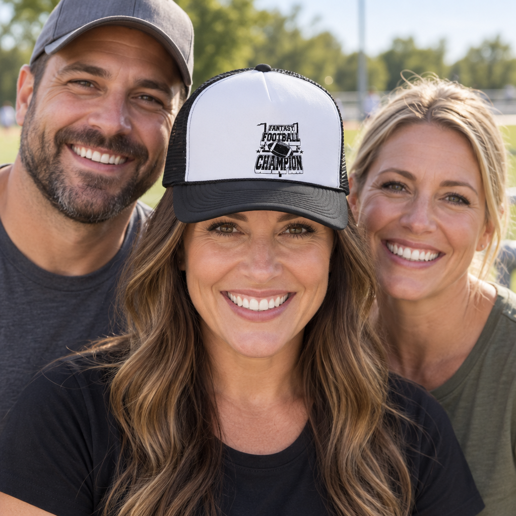 Fantasy Football Champion — Black Trucker Hat — lifestyle group