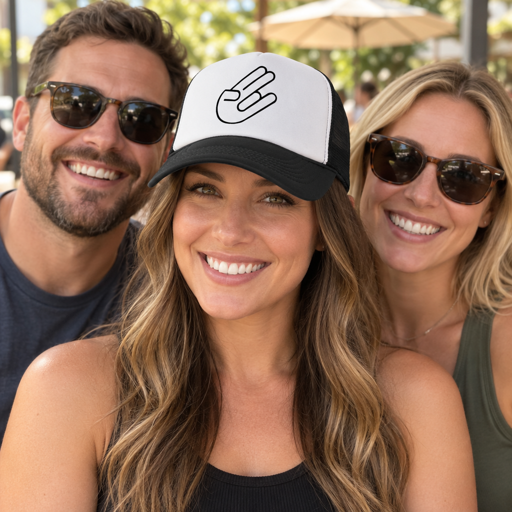 The Shocker Hand — Black Trucker Hat — lifestyle group