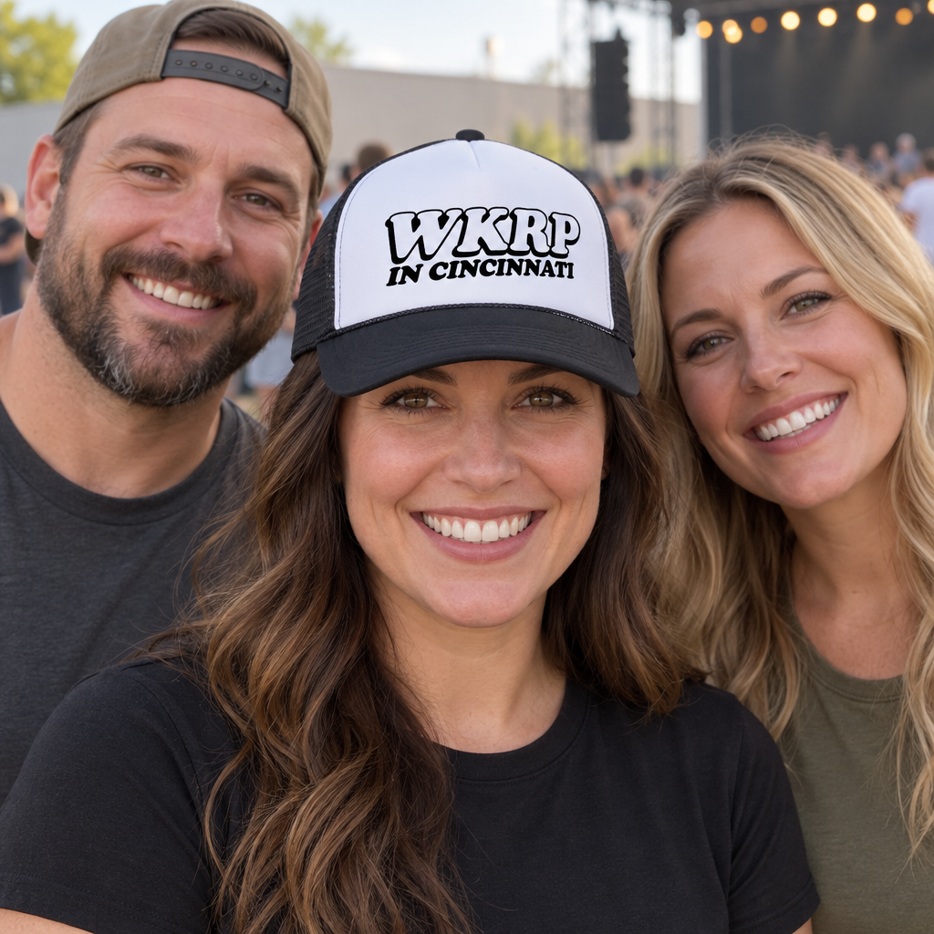 WKRP Cincinnati — Black Trucker Hat — lifestyle group