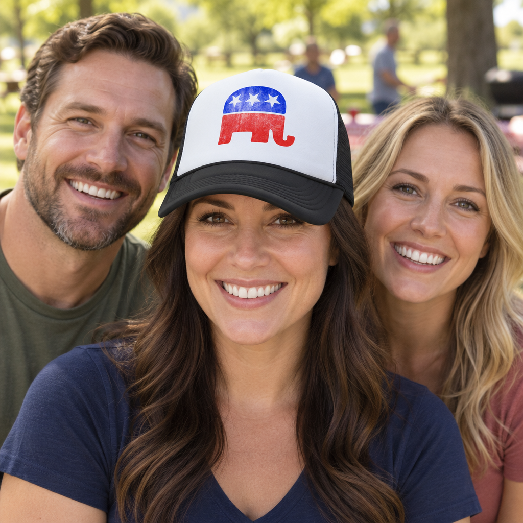 Republican Elephant — Black Trucker Hat — lifestyle group