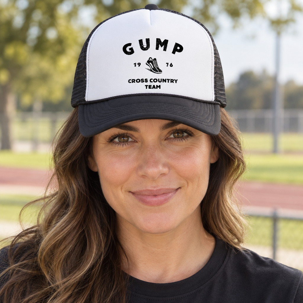 Gump Cross Country Team — Black Trucker Hat — lifestyle hero