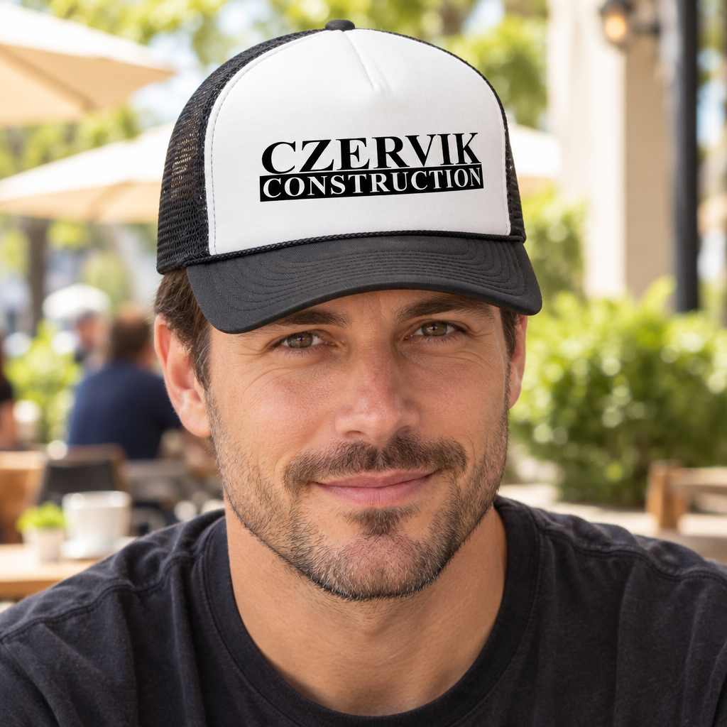 Czervik Construction — Black Trucker Hat — lifestyle hero