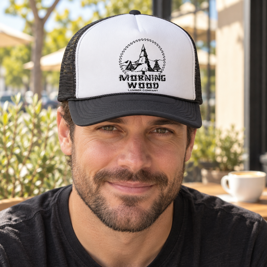 Morning Wood — Black Trucker Hat — lifestyle hero