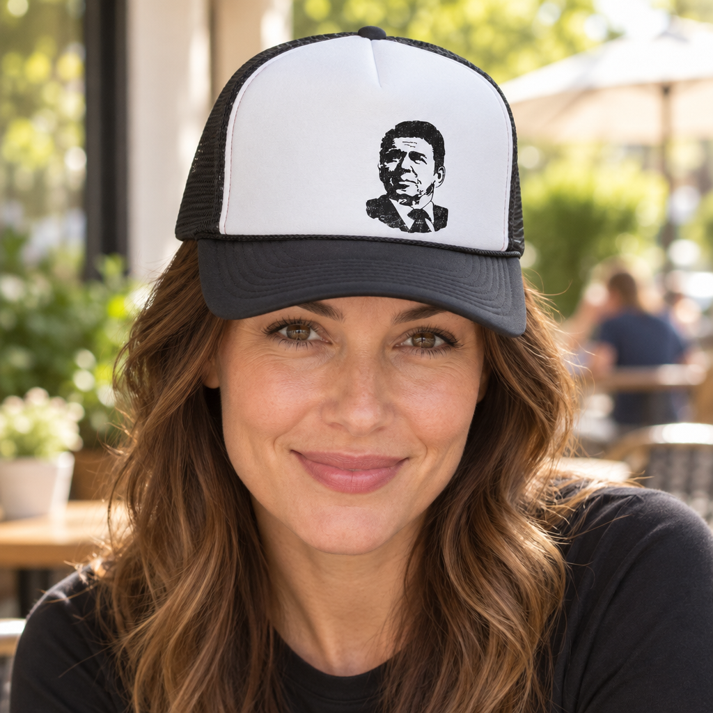 The Gipper Portrait — Black Trucker Hat — lifestyle hero