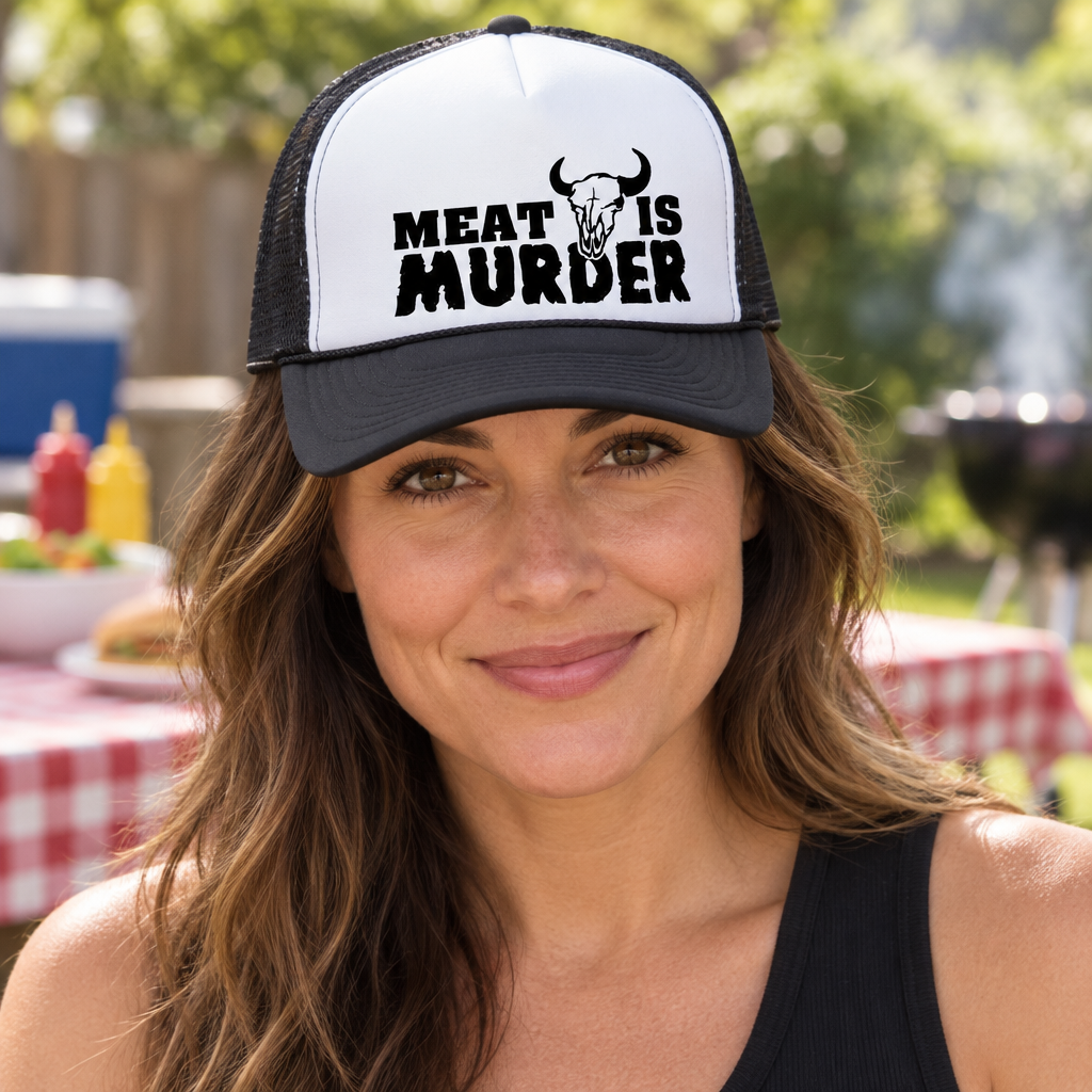 Meat Is Murder — Black Trucker Hat — lifestyle hero