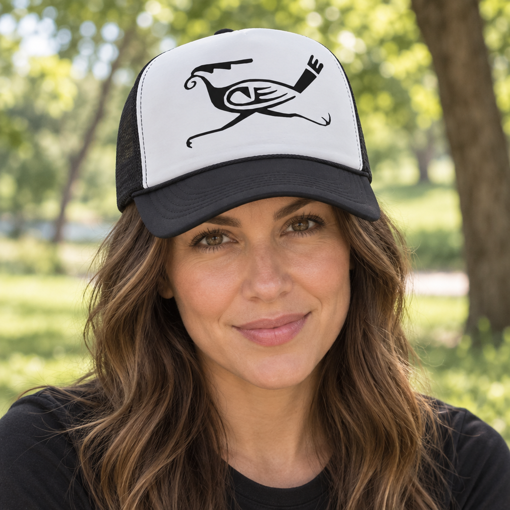 Roadrunner Symbol — Black Trucker Hat — lifestyle hero
