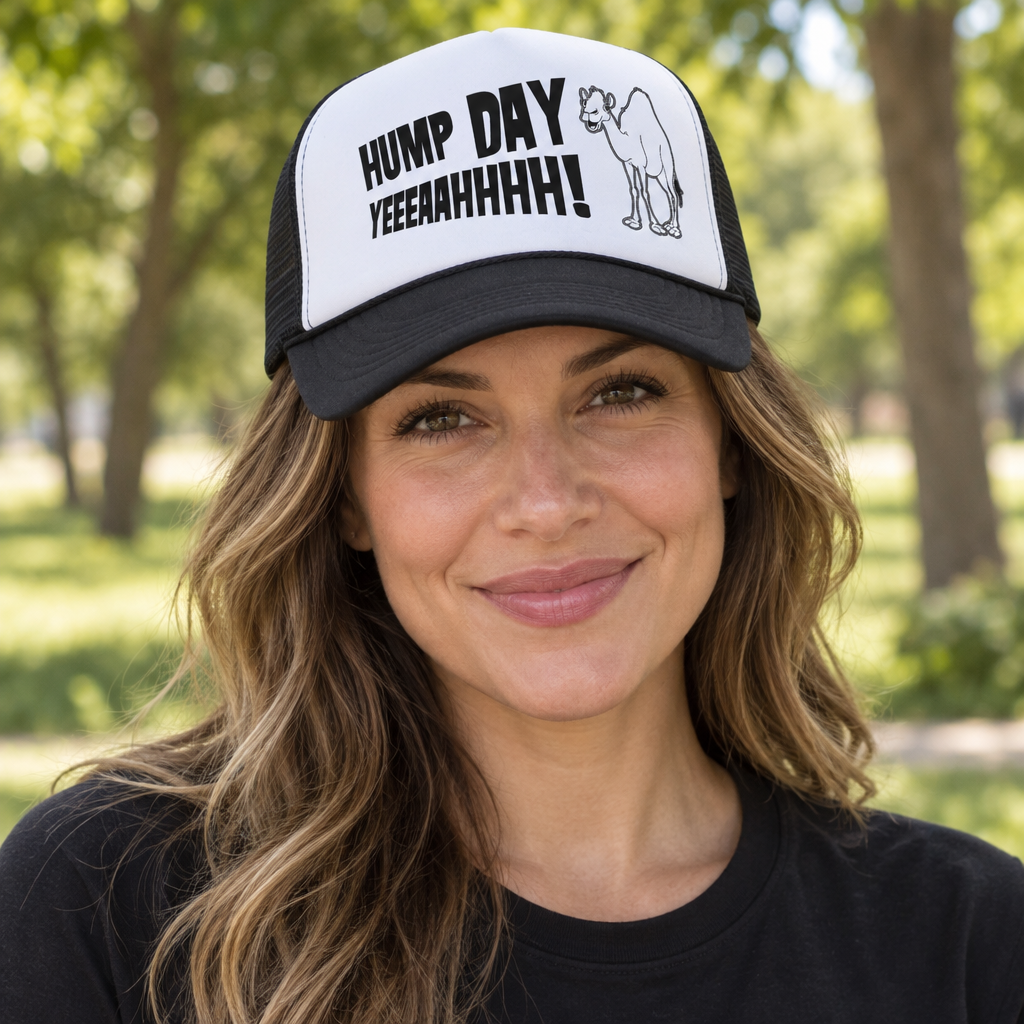 Hump Day Yeahhhh — Black Trucker Hat — lifestyle hero