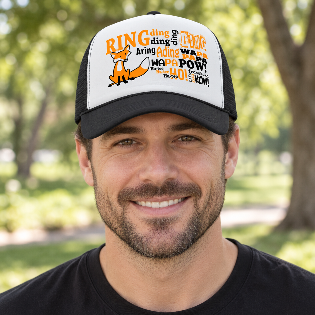 What Does a Fox Say — Black Trucker Hat — lifestyle hero