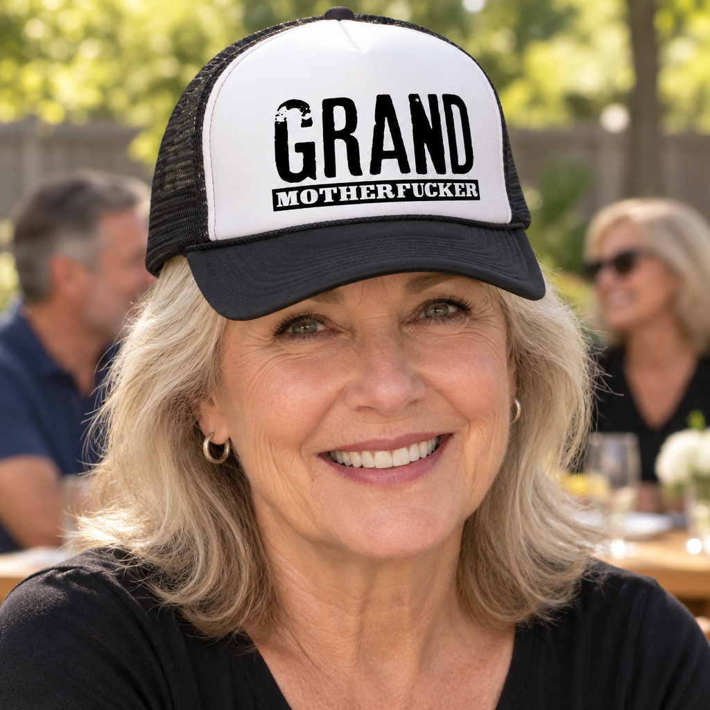 Grand Motherfucker — Black Trucker Hat — lifestyle hero