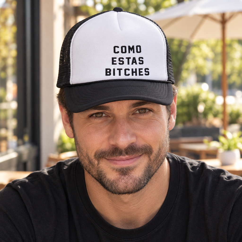 Como Estas Bitches — Black Trucker Hat — lifestyle hero
