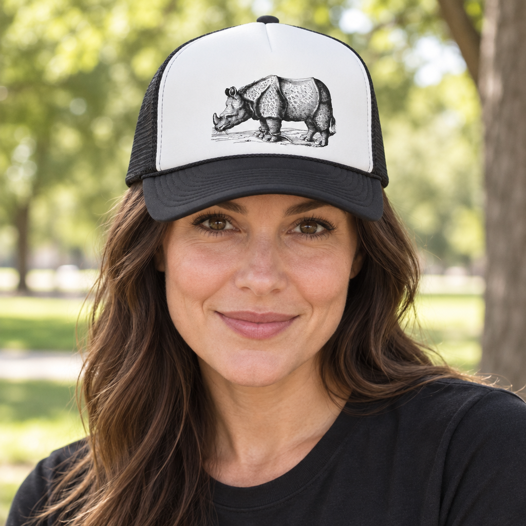 Rhino — Black Trucker Hat — lifestyle hero