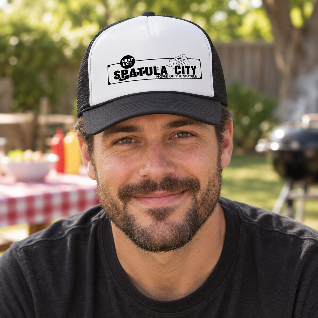 Spatula City — Black Trucker Hat — lifestyle hero