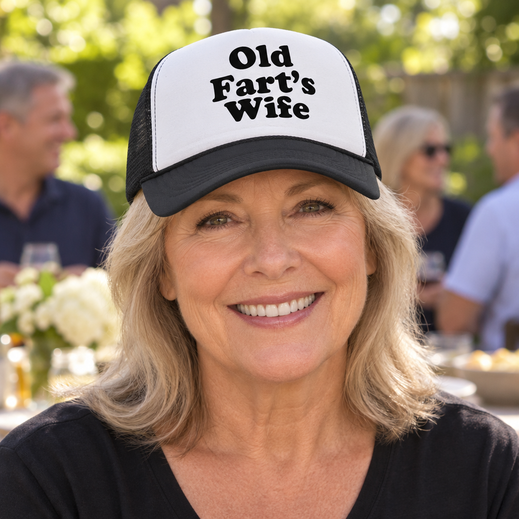 Old Fart's Wife — Black Trucker Hat — lifestyle hero