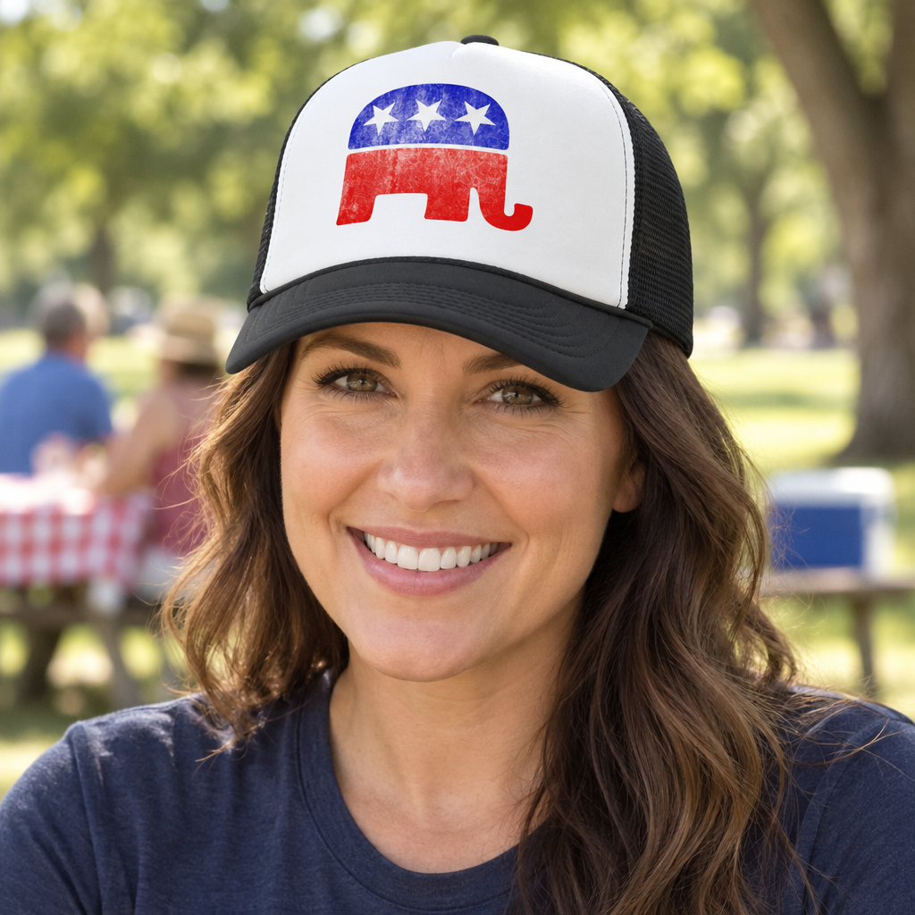 Republican Elephant — Black Trucker Hat — lifestyle hero