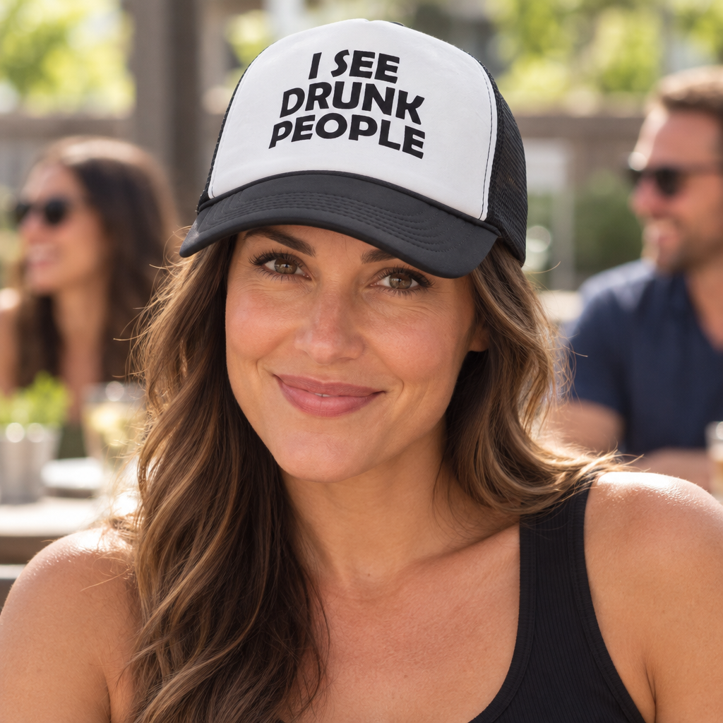 I See Drunk People — Black Trucker Hat — lifestyle hero