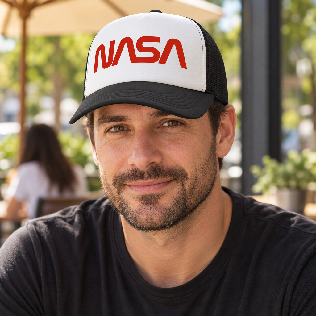 NASA — Black Trucker Hat — lifestyle hero