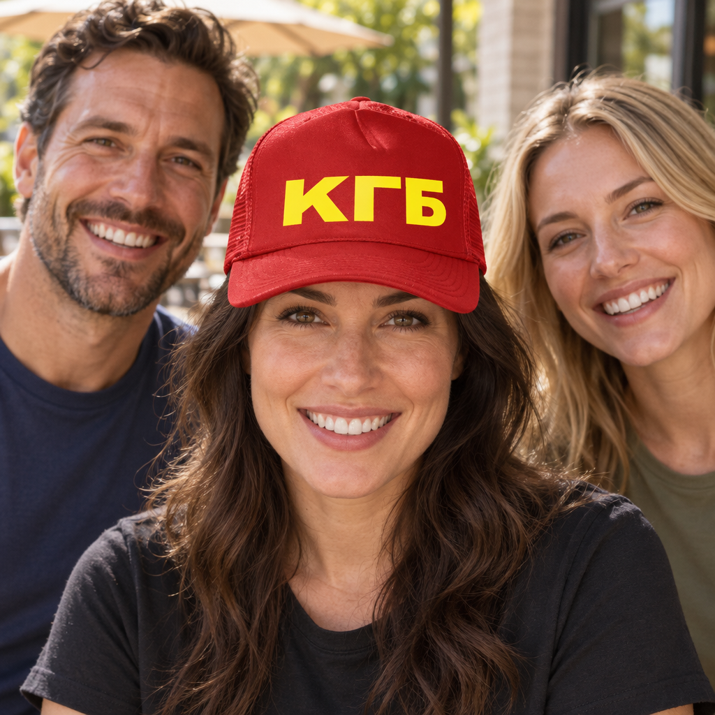 KGB — Red Trucker Hat — lifestyle group