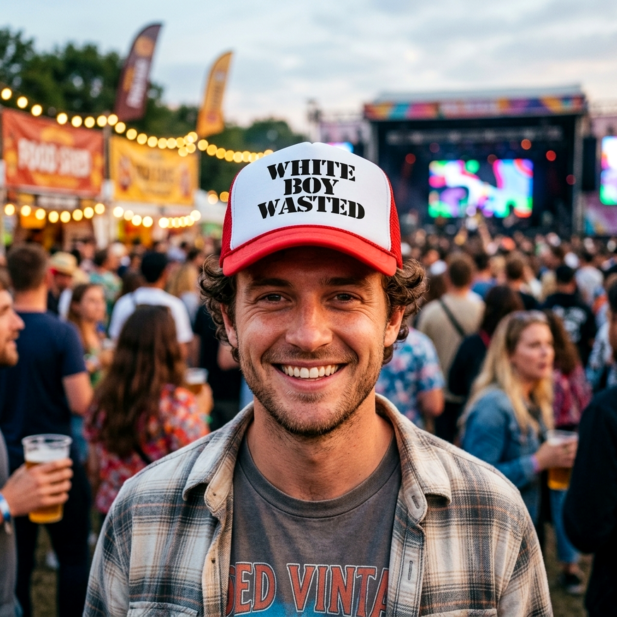 White Boy Wasted - Five Panel Retro Style TRUCKER Cap