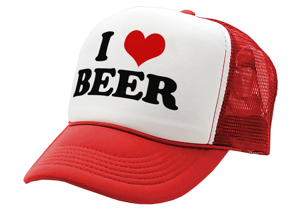 I HEART BEER - funny joke party gag - Vintage Retro Style Trucker Cap Hat - Five Panel Retro Style TRUCKER Cap