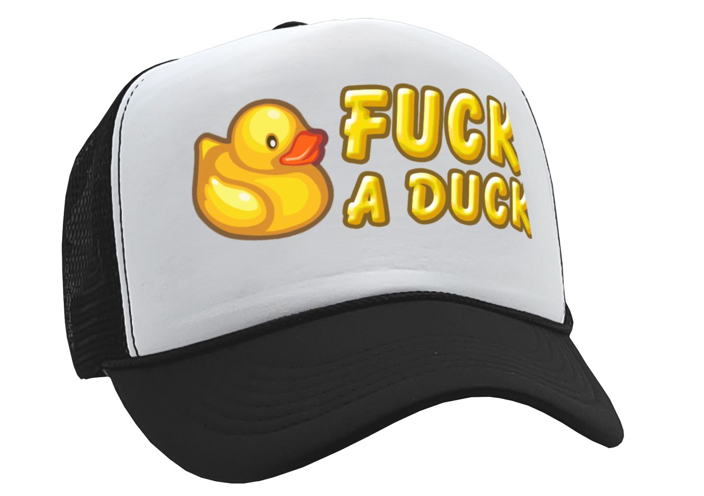 F___ A DUCK - funny dare gift gag rubber ducky - Vintage Retro Style Trucker Cap Hat - Five Panel Retro Style TRUCKER Cap