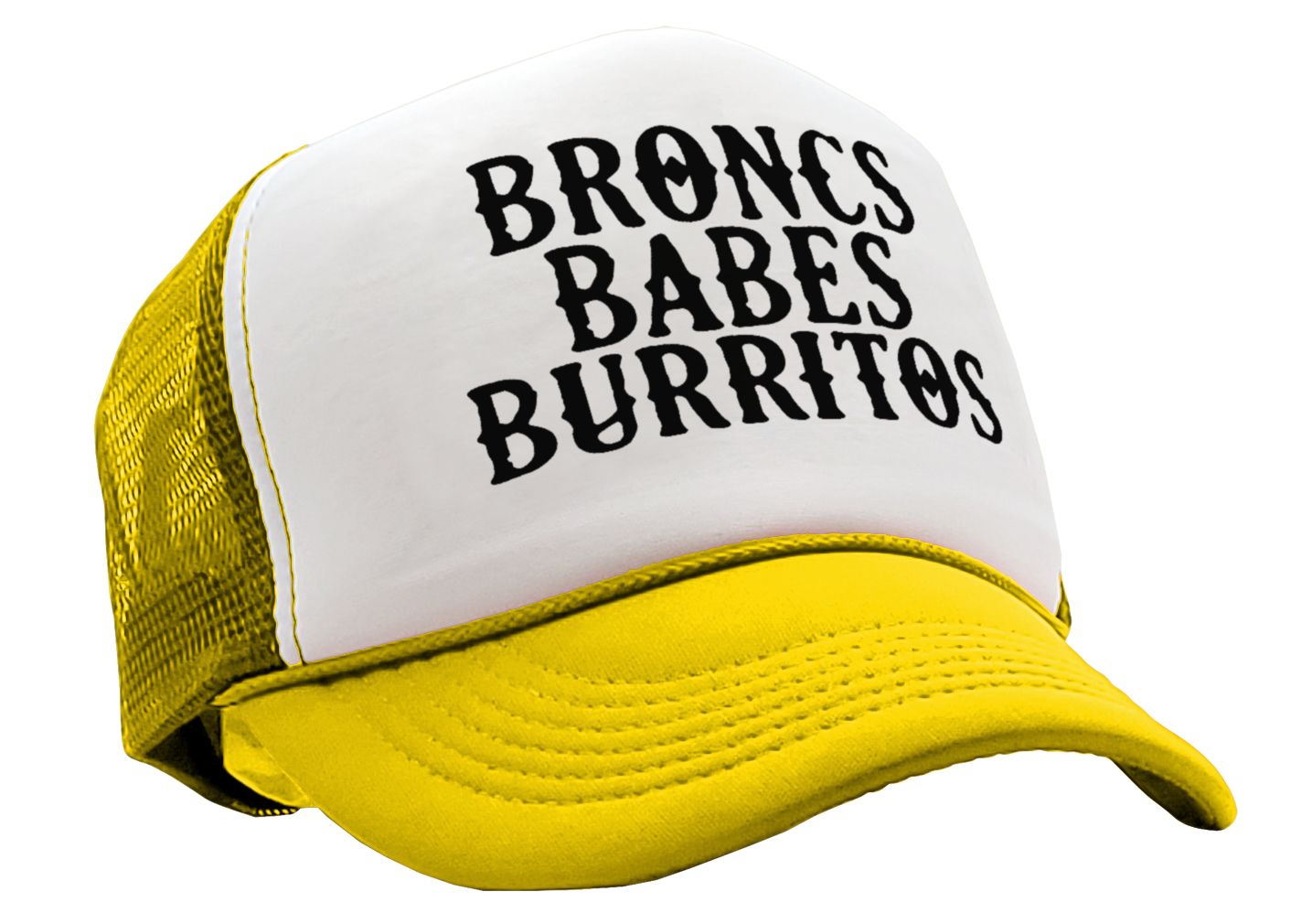 BRONCS BABES and BURRITOS - cowboy humor - Vintage Retro Style Trucker Cap Hat - Five Panel Retro Style TRUCKER Cap