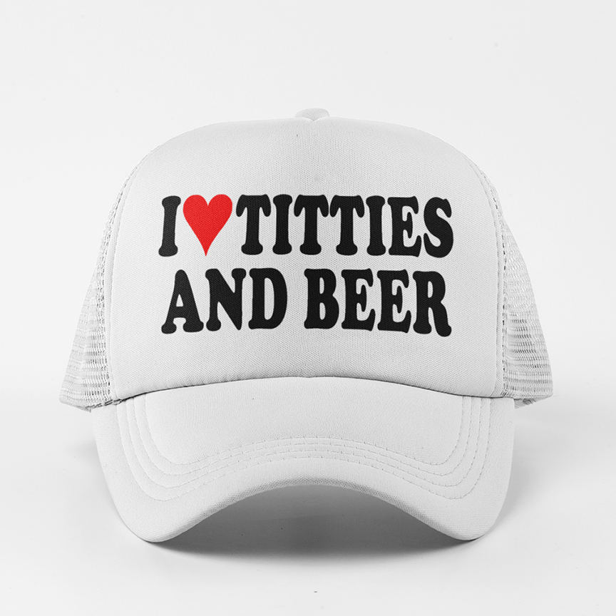 I Heart Titties and Beer - Five Panel Retro Style TRUCKER Cap